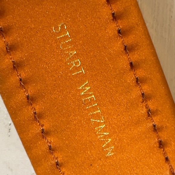 Stuart Weitzman Muletown Round Toe Mules Slip On Flat Orange Satin - Picture 6 of 16